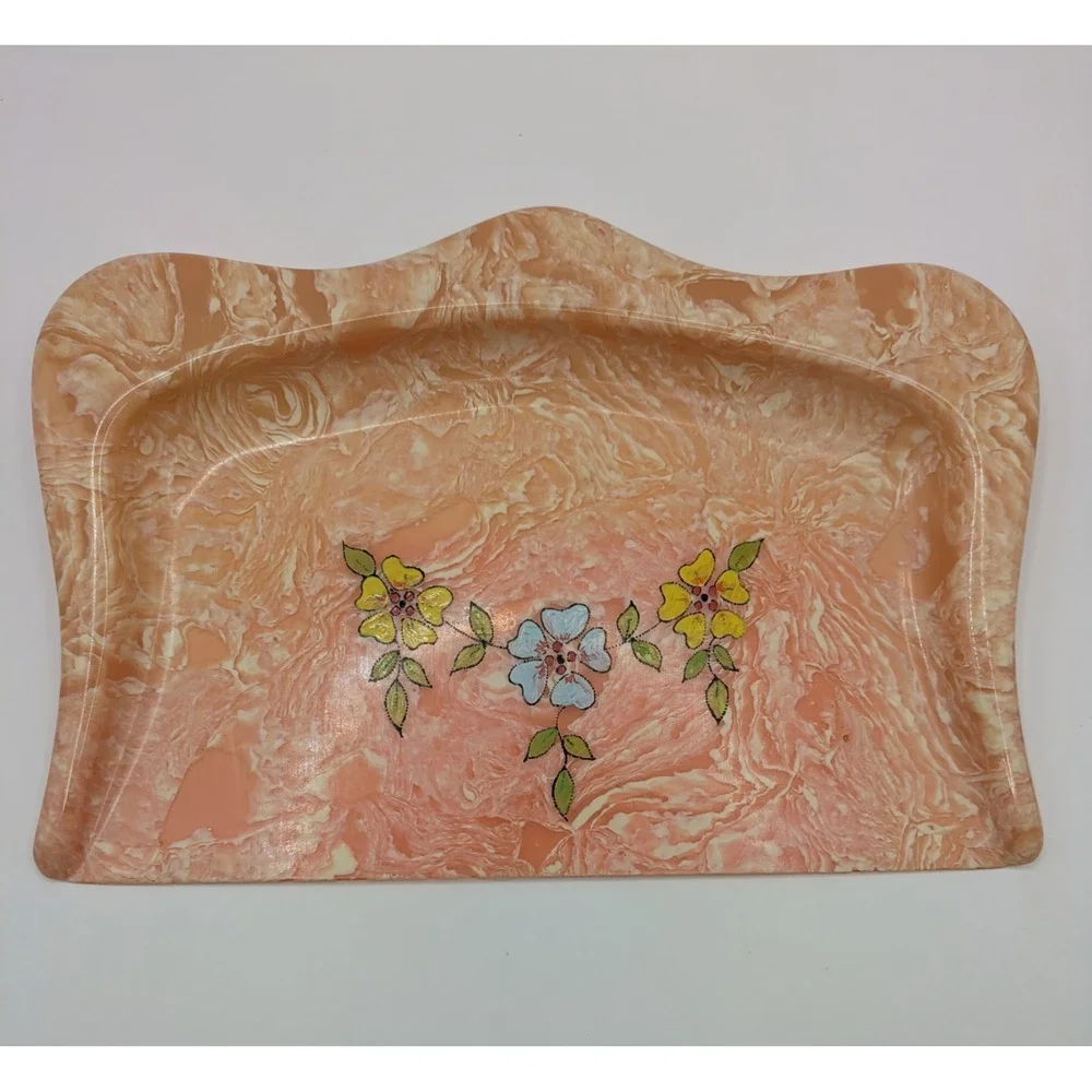 Vintage Celluloid Table Crumb Catcher Silent Butler‎ Pink Marble